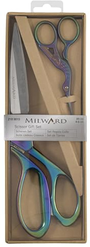 Milwards 2189015 - Juego de regalo de primera calidad, incluye tijeras de vestir y tijeras de bordar cigüeña, arco iris, 20 cm y 9,5 cm