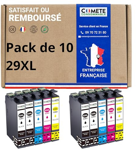 COMETE - Cartouches d'encre Compatibles avec EPSON 29 29XL - Lot de 10 | Pour XP-342 XP-352 XP-452 XP-332 XP-245 XP-442 XP-255 XP-355 XP-455 XP-247 XP-432 XP-435 XP-335 XP-345