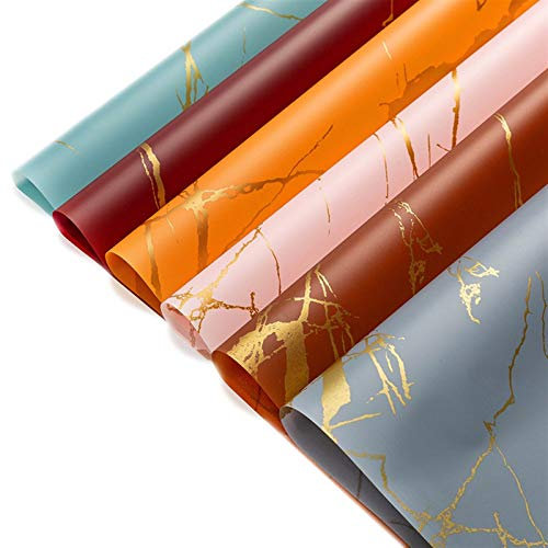 5pcs Or Marbre Texture Fleurs d'emballage papier de bricolage Artisanat Scrapbook bouquet de mariage boîte-cadeau étanche Emballage Origami Papier DUOER (Couleur : White)