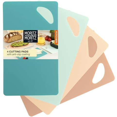 Moritz & Moritz 4x Tabla Cortar Flexible - Tabla Corte Cocina 25 x 14,5 cm - Tabla de Cortar Plastico 2mm de Grosor - Superficie Antideslizante para un Corte Seguro - Juego tablas de cortar cocina