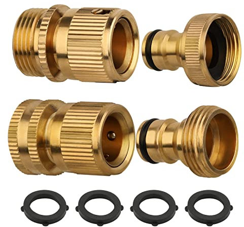 2 Pair 3/4 Inch Brass Hose Connector Adapter Garden Hose Connector Faucet Adapters for Garden Lawn Water Hoses with External Threads