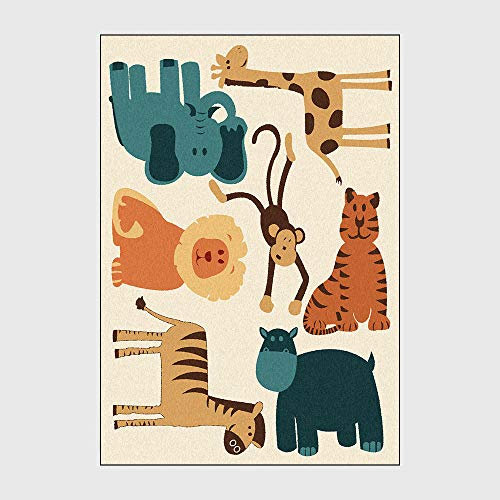 SRTJURFG Große Spielmatte Kinder Teppich und Krabbelmatten Niedliche Cartoon-Löwen-Pferd-Elefant-Affen-Giraffe 160×230CM