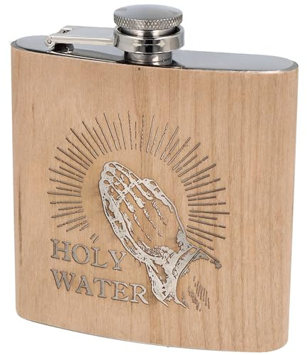 Spruchreif | Flasque en acier inoxydable gravée | Flasque en bois | Flasque d'alcool | Cadeau amusant | Idée de cadeau amusante | Cadeau de fête des pères | Eau Sainte