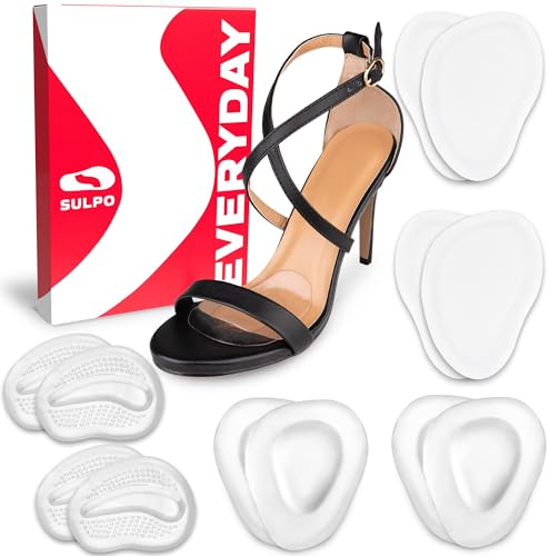 SULPO 6 Paar Ballenpolster für zu große Schuhe - Passt in fast jeden Schuh – Vershiedene Pads gegen Fußschmerzen und Metatarsalgia - Silikon Metatarsal Pad, Zehen Liner – Absätzen Einlagen