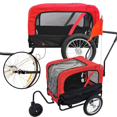 Red Loon Hundeanhänger Mini - Robuster Fahrradanhänger & Jogger für Hunde, Leichter Umbau, Reflektierend, Inkl. Jogging-Set, Rot/Schwarz, Belastung bis 20 kg