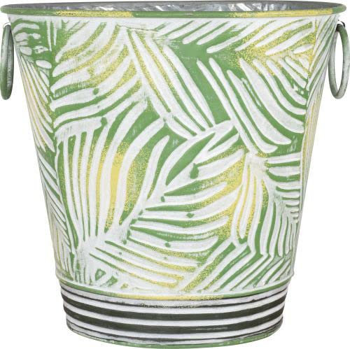 Muddy Hands Tropical Leaf Metal Plant Pot Indoor Home Outdoor Garden Decorative Vintage Flower Planter Cover Holder Bucket (Tin Pail - Small)