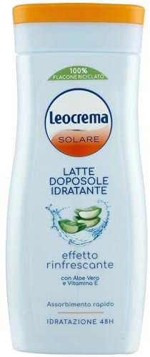 Leocrema - Doposole Idratante, con Aloe Vera e Vitamina E, Effetto Rinfrescante e Idratazione fino a 48ore, Rapido Assorbimento, 200 ml