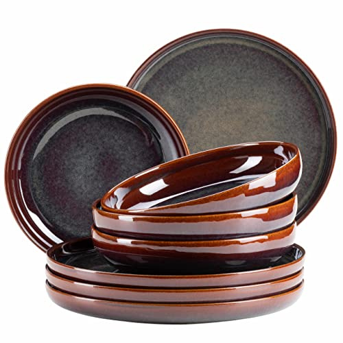 MÄSER Serie Elina Uno, Modernes Keramik Teller Set mit unregelmäßiger Effektglasur für 4 Personen, flache Speiseteller und Suppenteller, 8-teiliges Tafelservice, Steinzeug, Jungle