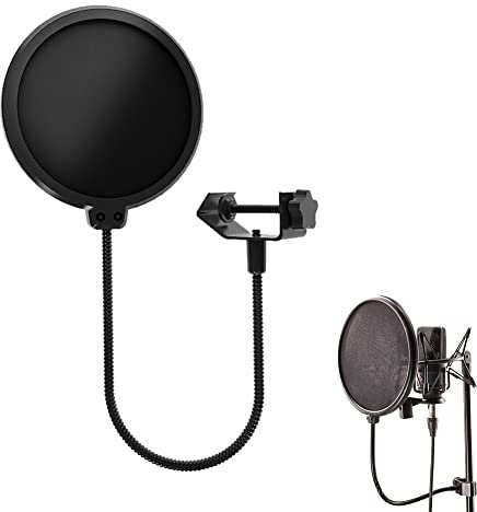 Mikrofon Popschutz, Mikrofon Pop Filter, Popfilter für Mikrofone, Mikrofon Dual Layered Sound Shield Wind Pop Screen, Mit Flexiblen 360°Schwanenhals Clip Stabilisierungsarm für Die Meisten Mikrofone