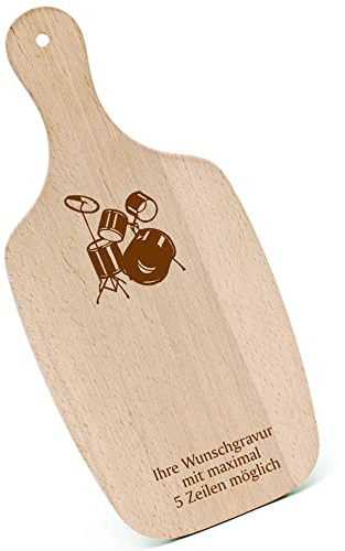 Schneidebrett Frühstücksbrettchen Gravur personalisiert - Schlagzeug - mit Griff 330x150 Holzbrett Holz Küche Schneidbrett