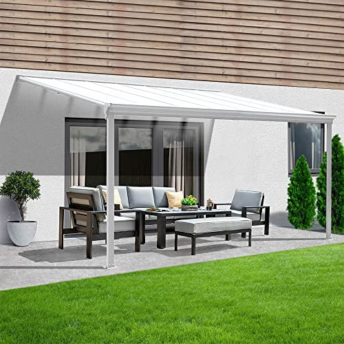 HOME DELUXE - Toit de terrasse SOLIS - blanc, l x p x h : 312 x 303 x 226/278 cm - Avec plaques à chambre creuse, matériel de montage I Carport pavillon pergola
