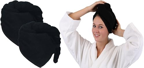 Betz Set om 2 Turban handduk, huvudhandduk, hårturban, 100 % bomull, frotté, färg svart