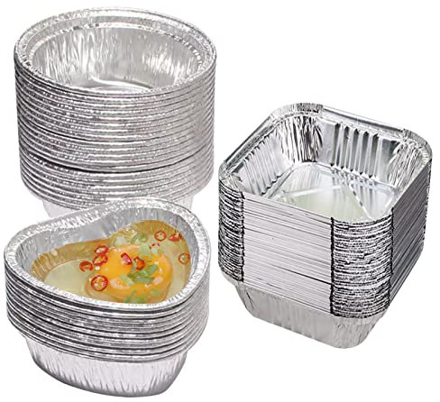 Olymajy bandejas aluminio desechables, Sin cobertura pan y magdalenas en bandejas de papel de aluminio, con forma de corazón (cuadradas/redondas) Recipientes portátiles para alimentos (paquete de 60)