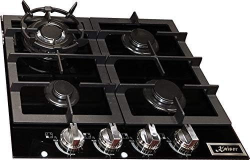 Kaiser KCG 6387 Gas Kochfeld 60cm, Autark,Gaskochfeld,Gas auf Schwarzem Glas,Glaskeramik Gaskochfeld Einbau, Gasherd Einbau,3,8 kW Wok mit Adapter,4 flammig,Erdgas,Fl.Gas,Bedienblende aus Edelstahl