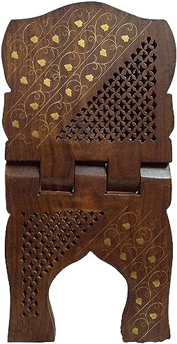 Garden Of Arts Handgefertigter Koran-Geeta-Bibelhalter aus Holz, Lesebuchhalter, Display, faltbar, religiöser Gebetsständer, Holz, Heiliges Buch, 38,1 cm