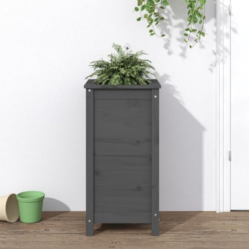 Camerina Pflanzkübel Grau 40x40x78 cm Massivholz Kiefer Blumenkasten Balkon Bonsai Schale