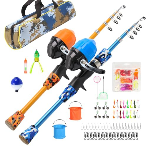 Kid's Portable Telescopic Fishing Rod and Reel Combo with Tackle Box, Bucket, and Net - Perfect Fishing Gift for Boys, Girls, Youth Beginners