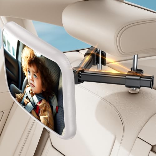 Baby Car Mirror for Car Seat Safely Hook Clip Design for Rear Facing Infant Newborn 360° Rotation Backseat Mirror Wide Clear View Shatterproof Easy Install Baby Essentials - White