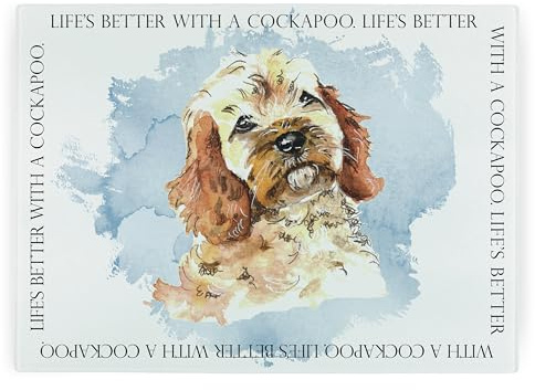 Cockapoo Rectangular Glass Worktop Protector - Life's Better with a Dog Gift - Large Textured Kitchen Chopping/Cutting Board Worktop Saver with Non-Slip Feet 39cm x 28.5cm (15 x 11)