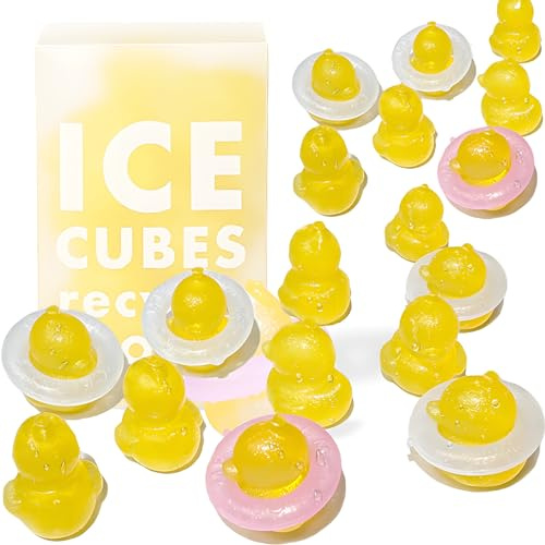 Reusable Ice Cubes, 12 Cute Yellow Duck Ice Cube Moulds (7 Duck + 5 Swimming Ring), BPA-Free Plastic Ice Cubes, Non-Melting Do Not Dilute The Drink