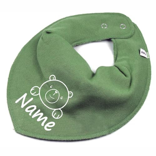 Elefantasie HALSTUCH Bär mit Name oder Text personalisiert für Baby oder Kind aus Baumwolle in Einheitsgröße khaki