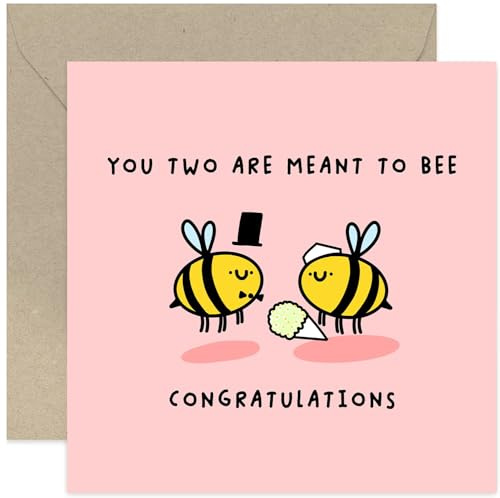 Old English Co. Sweet Bee Hochzeitskarte für Paare – Mr and Mrs 'Meant to Bee' lustige Glückwunschkarte für Familie und Freunde – Karte für Ehemann, Ehefrau, frisch verheiratet, Innenseite