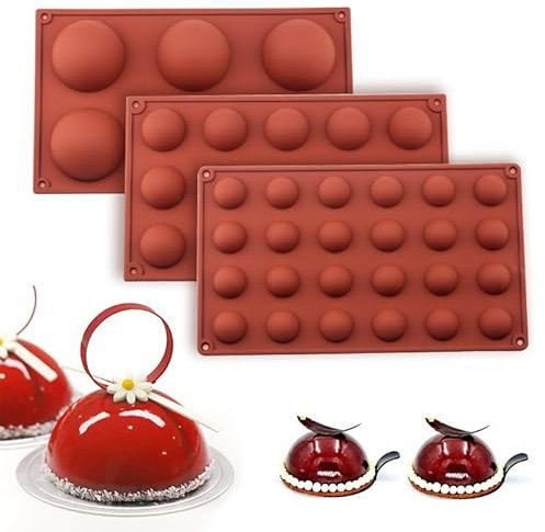 3 stampi in silicone emisferico, per cioccolato, torte, gelatina, mousse