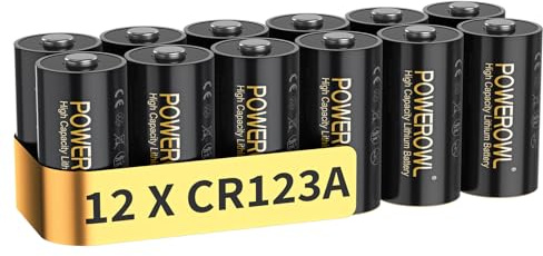 POWEROWL CR123A Batterien 3V Lithium 12 Stück, langlebige Leistung 1500mAh 3 Volt 123 C123 CR17345 Batterien