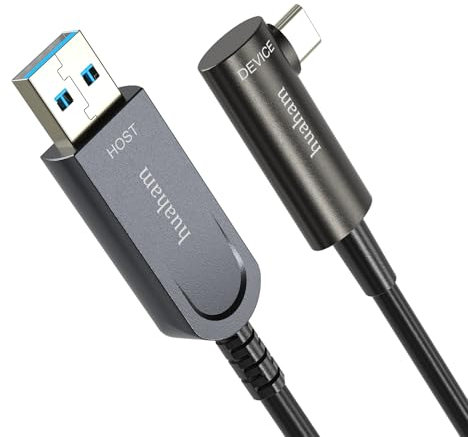 huaham Fiber Optic USB A to C Cable Right Angled 50FT, 10Gbps USB 3.2 Gen2 Type C Cable Long Distance USB C Cable Compatible with Microsoft Azure Logitech Camera VR Touch Screen Kinect Intel RealSense