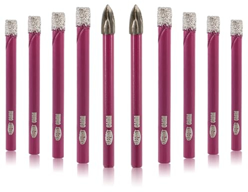 QUEFORET Brocas de Diamante - 8 Piezas Corona 6mm y 2 de Carburo para Cerámica, Porcelánico, Azulejos, Mármol, Granito - Mango Redondo