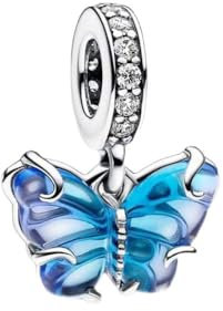 Wedanor Damen Blauer Muranoglas Schmetterling Anhänger Charm Anhänger für Armband 925 Sterling Silber Geburtsstein Charms Beads