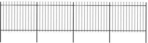 Gecheer Gartenzaun Metallzaun mit dekorativen Speerspitzen Schmuckzaun Maschendrahtzaun Zaun Zäune Drahtzaun Komplettzaun Stahlzaun Gitterzaun Zaunfeld Tor 6,8x1,5m,4 Zaunelementen und 5 Pfosten