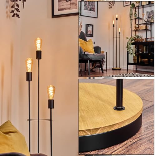 HOFSTEIN Stehleuchte Limmingen, Stehlampe aus Metall/Holz in Schwarz/Holz hell, moderne Leuchte im Retro/Vintage-Design mit Fußschhalter, 141 cm, E27, Wohnzimmer, Schlafzimmer, Esszimmer, Büro