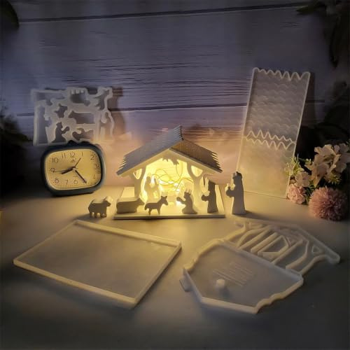 Silikon Gießform Krippe, Heilige Families Katholisches Harz | Krippen Silikonform Silikonform Weihnachten Krippe Set, Gießformen Silikon Weihnachtskrippen Dekoration Formen Set