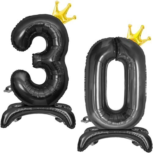 Luftballon 30 Geburtstag, Stehend Folienballon 30 Zahlen Luftballon Schwarz 32/81cm Folienballon Geburtstag Deko Männer Frau