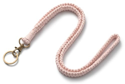 Schlüsselanhänger Schlüsselband Baumwollschnur Lanyard Rosa | Makramee-Stil mit Schlüsselring, Länge: 47 cm. Ideal zum Befestigen von Ausweishalter Schlüssel und Kleinen Zubehör