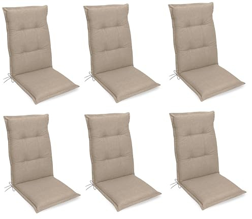 Gardissimo 6er Set Premium Hochlehner Natur, Gartenstuhlauflagen 120 x 50 x 8 cm, Auflagen Polsterauflagen UV-Lichtecht, Stuhlauflagen Sitzauflagen mit Baumwollmischgewebe