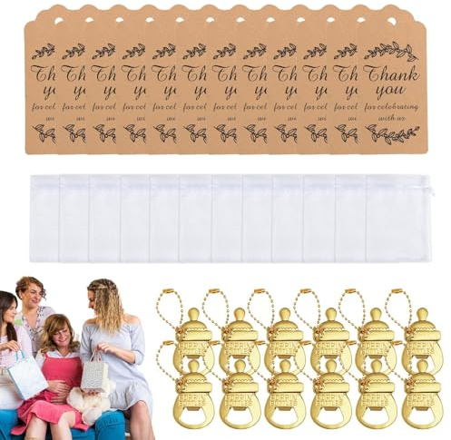 Llavero para baby shower, abridor de botellas para baby shower | Recuerdos de fiesta prenatal 12X - Recuerdos decorativos de regreso de invitados con etiquetas de bolsas de organza para fiesta de