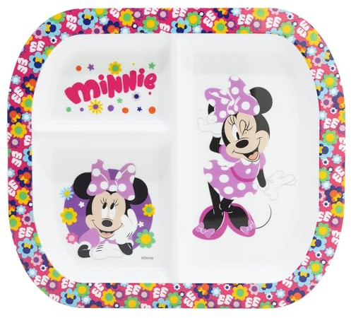 Stor Minnie Maus Kinderteller mit 3 Fächern, 772ml BPA-frei Kunststoff, Mikrowellengeeignet, Kindergeschirr für Kleinkinder