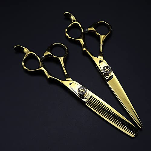 JMURESXD Haarschneideschere, 6 Zoll, professionelle japanische 440c-Edelsteinschere, goldene Haarschere, zum Schneiden von Haaren, zum Effilierscheren, Friseurschere, Haarschneidewerkzeuge