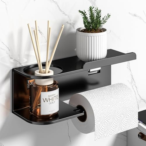 Toilettenpapierhalter Ohne Bohren,Selbstklebend Klopapierhalter,Klopapierhalterung,Klorollenhalter Wandmontage,Toilettenhalter Edelstahl,Wc Papier Halterung Rollenhalter mit Kleber für Badzimme,Schwar