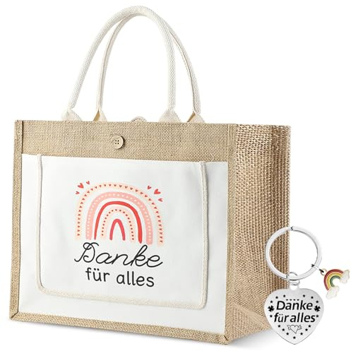 Dzmuero Personalisiertes Jutebeutel-Geschenk mit Schlüsselanhänger für Erzieher und Kollegen