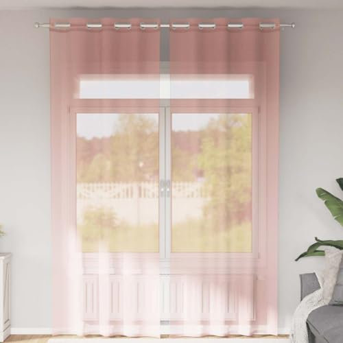 AJJHUUKI Decor-Trattamenti per finestre-Tende e tendaggi-Tende in voile con occhielli 2 pezzi Rosa 140x300 cm