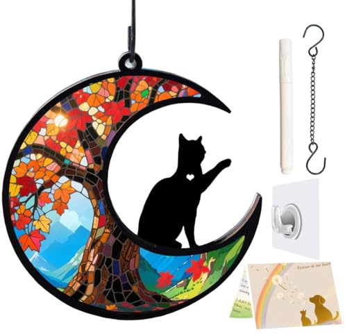 LZXLXS Dog Memorial Suncatcher, Loss of Dog Sympathy Gift for Pet Lovers, Cats Remembrance Ornament, Pet Memorial Gifts, Life tree and cat