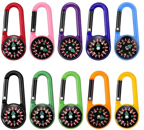 flintronic Kompass Kinder, 10PCS Kompass Schlüsselanhänger Bunte, Schlüsselanhänger Bushcraft Compass mit Karabinerhaken, für Outdoor-Camping-Navigation, Orientierungslauf und Survival
