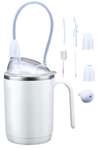 Senioren Sippy Cup – Robuster Becher Mit Griffen, Trinkbecher Mit Strohhalm | 400ml Tropffreie Konstruktion Aus BPA-freiem Kunststoff Für Sicheres Trinken Bei Pflege, Krankenhaus, Altersheim, Muttersc