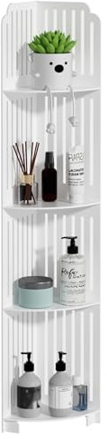 Corner Bathroom Cabinet, Small Bathroom Floor Storage Cabinet, Tall Slim Corner Shelf Unit, Floor Standing Narrow Storage Cabinets, PVC Freestanding Display Shelves for Bedroom, Living Room