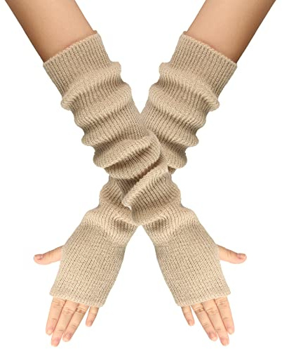 Aniyan 1 Paar Armstulpen Damen Lang, Fingerlose Handschuhe Damen Winter Strick Armwärmer Weiche Armstulpen Warm Arm Sleeve Handstulpen Beige