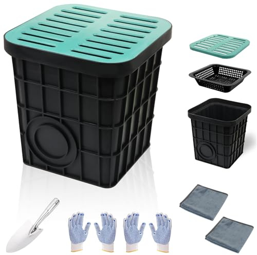 Square Catch Basin Kit 16x16x16.5 Drainage Basin with Grate& Debris Basket