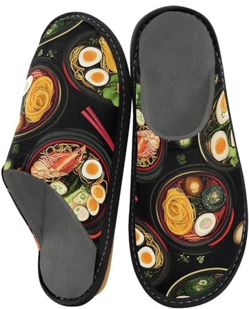 Pantoufles chaudes et pelucheuses pour homme - Motif cocottes - Œufs de nouilles - Crevettes - Semelles antidérapantes pour intérieur/extérieur, Casseroles Nouilles Oeufs Crevettes Motif, 42/44 EU